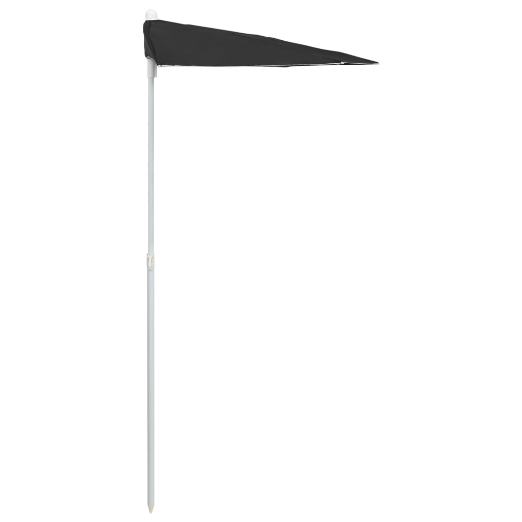 Ombrellone Semicircolare da Giardino con Palo 180x90 cm Nero