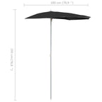 Ombrellone Semicircolare da Giardino con Palo 180x90 cm Nero