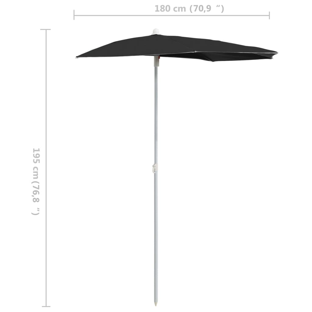 Ombrellone Semicircolare da Giardino con Palo 180x90 cm Nero