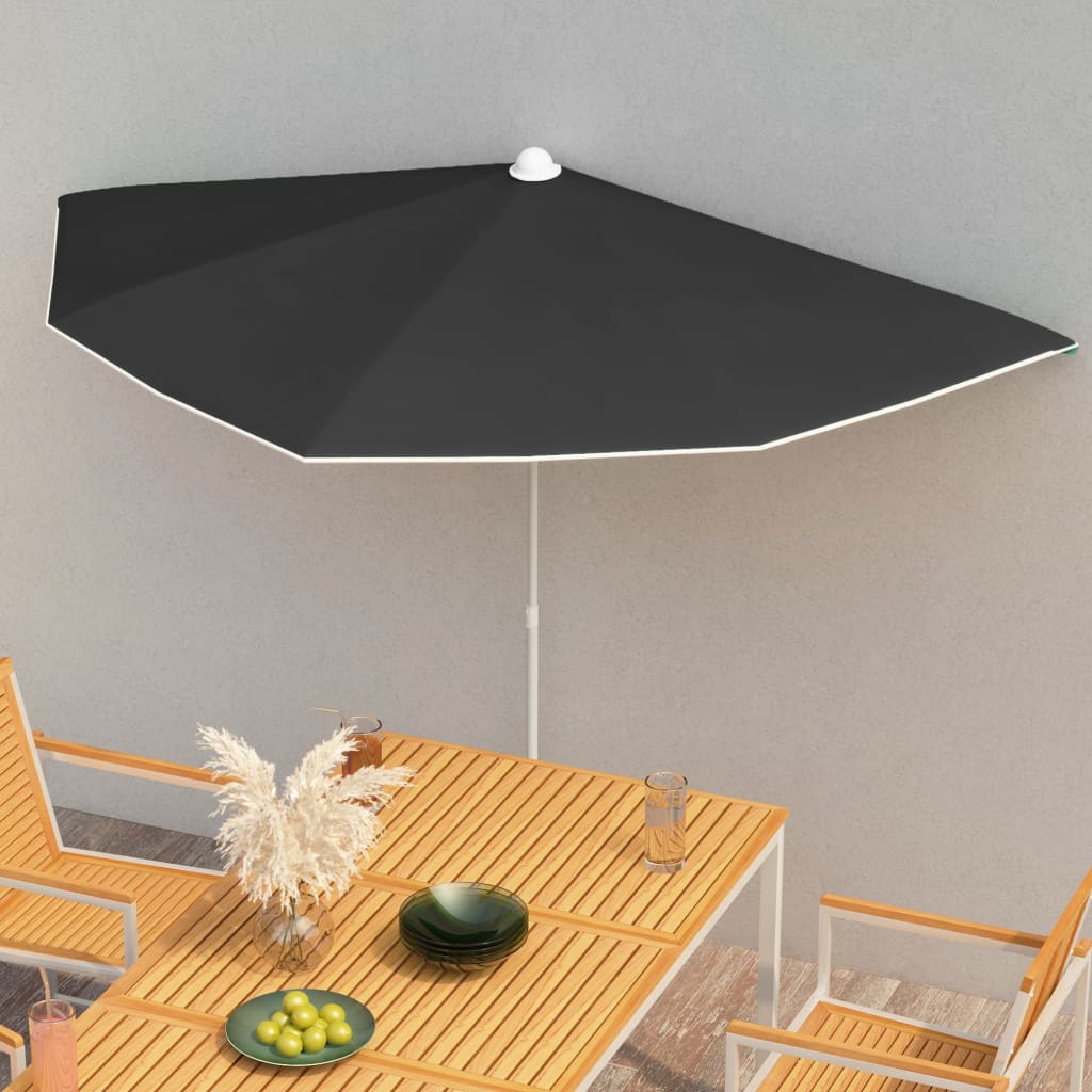 Ombrellone Semicircolare da Giardino con Palo 180x90 cm Nero