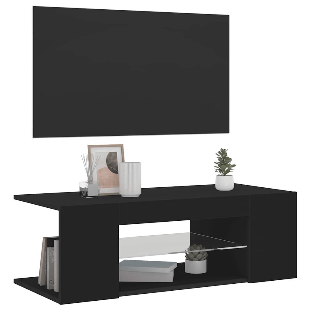 Mobile Porta TV con Luci LED Nero 90x39x30 cm