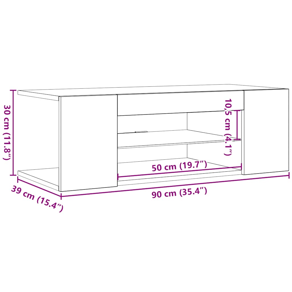 Mobile Porta TV con Luci LED Nero 90x39x30 cm