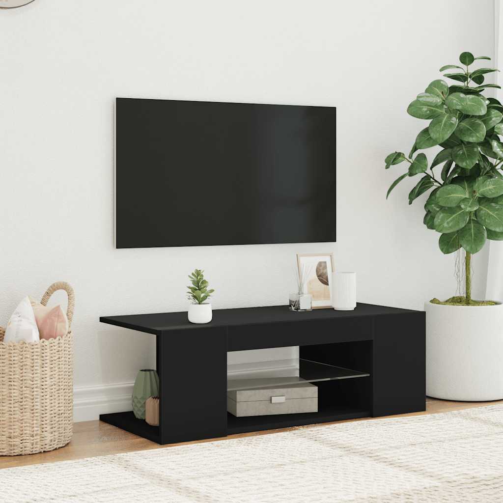 Mobile Porta TV con Luci LED Nero 90x39x30 cm