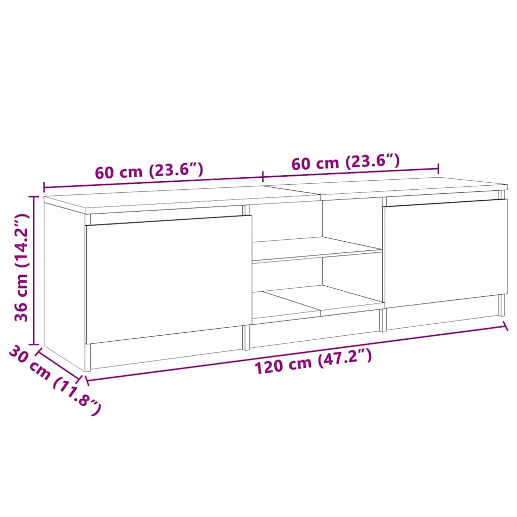Mobile Porta TV con Luci LED Bianco 120x30x36 cm