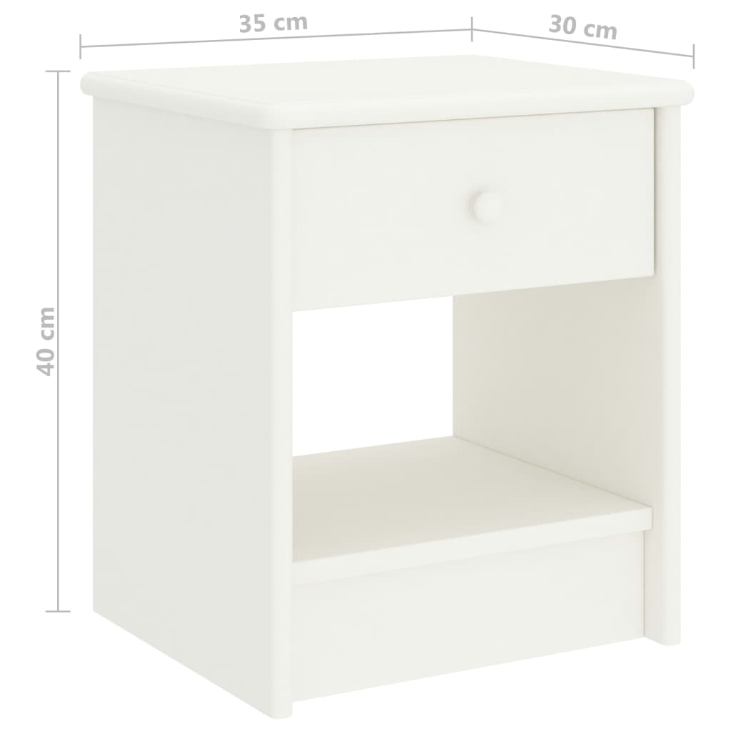 Comodino Bianco 35x30x40 cm in Legno Massello di Pino