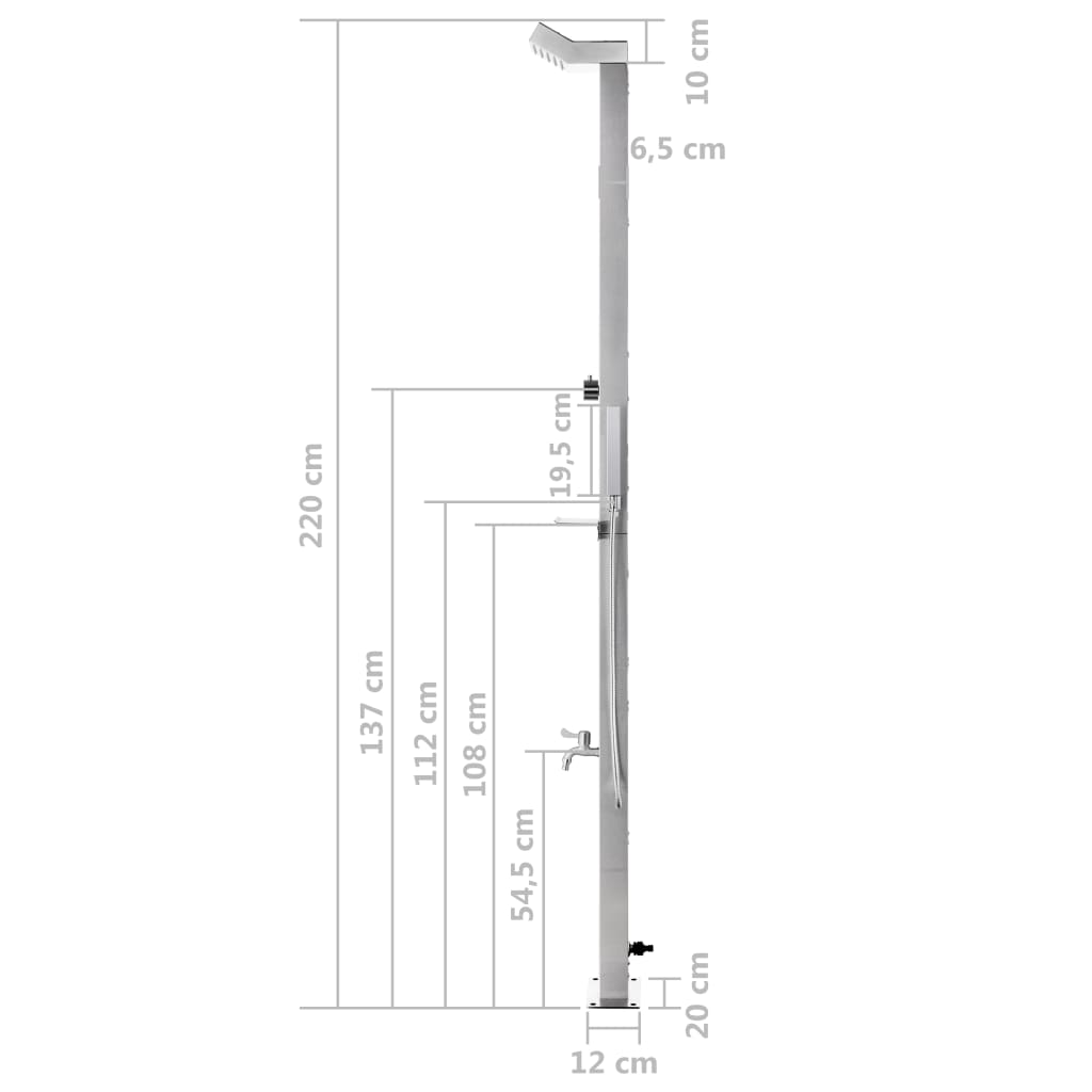 Doccia da Giardino 220 cm in Acciaio Inossidabile