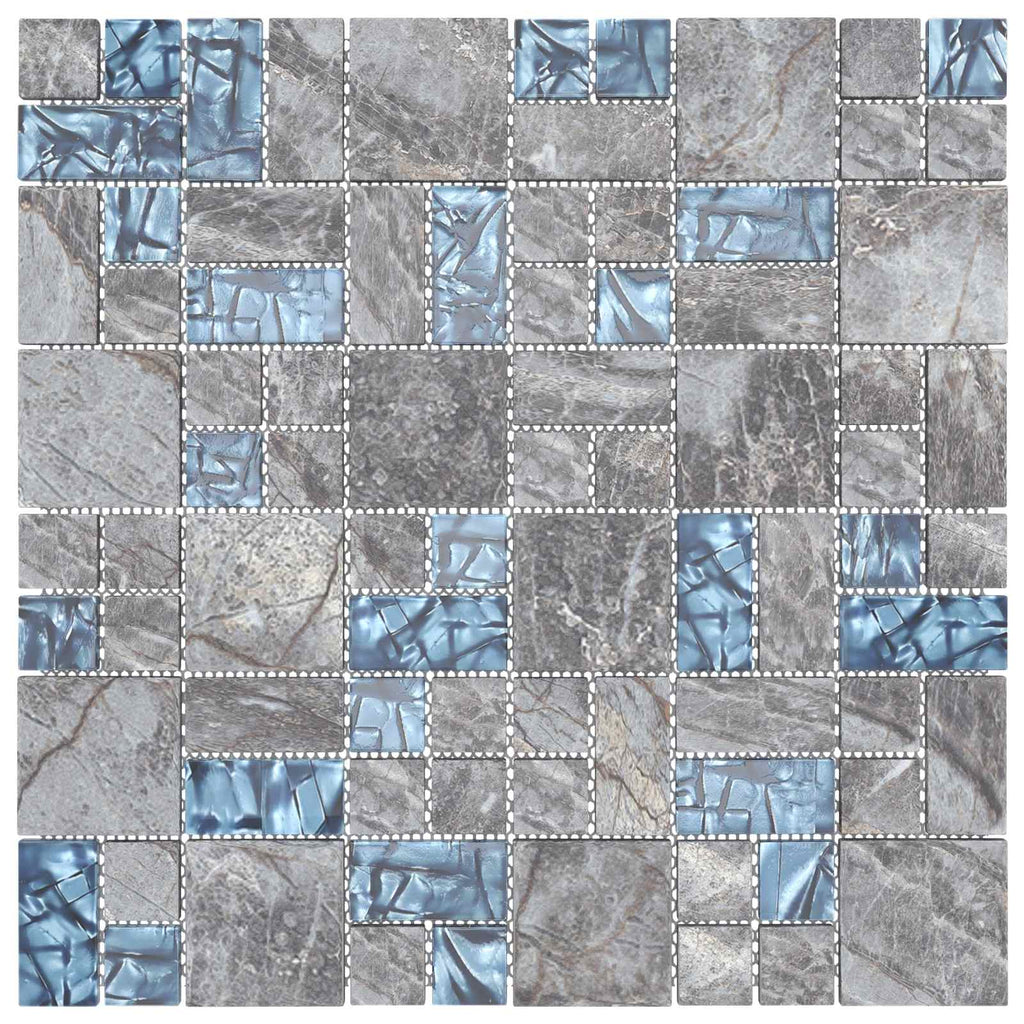 Piastrella Mosaic 11 pcs Grigio e Blu 50 x 50 cm Vetro