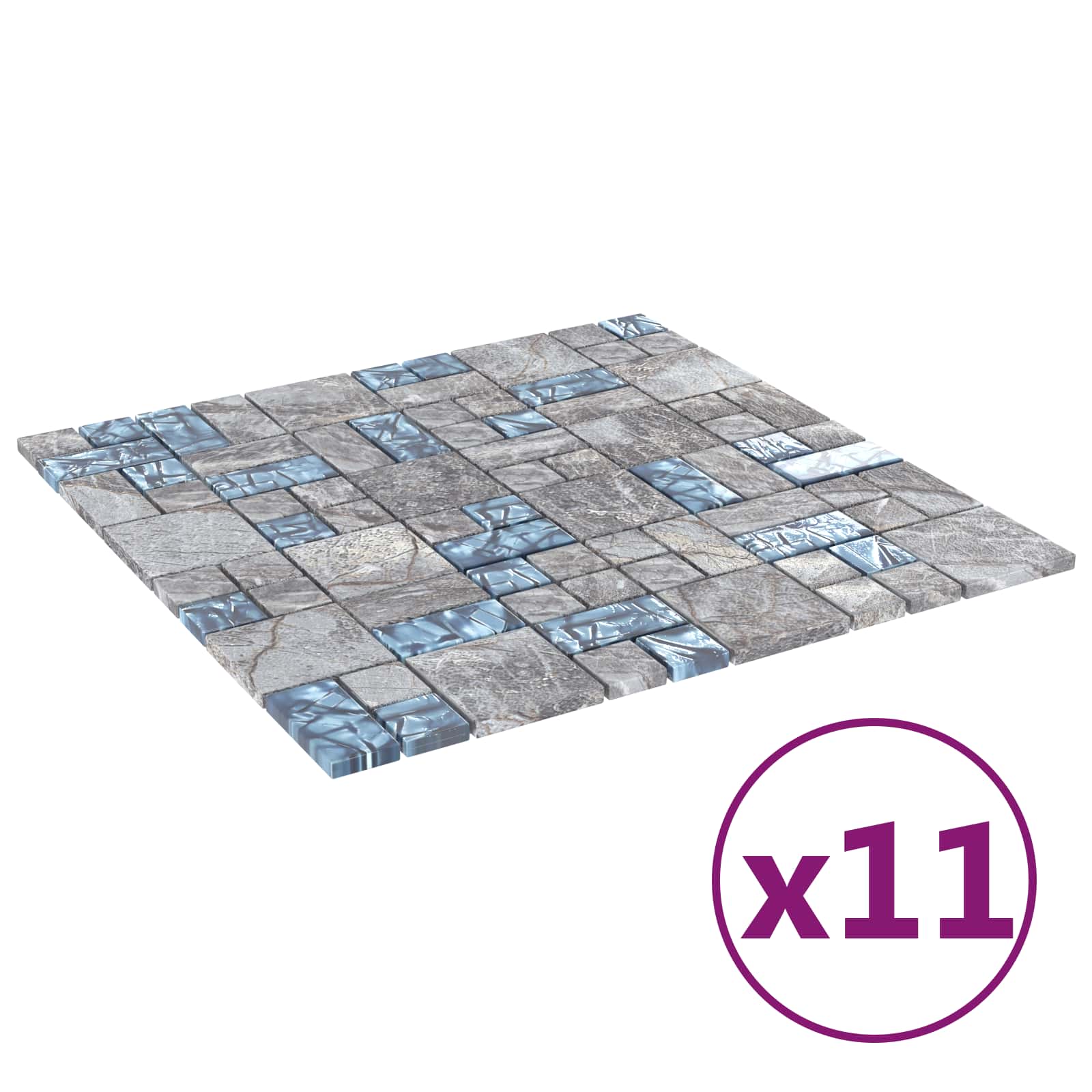 Piastrella Mosaic 11 pcs Grigio e Blu 50 x 50 cm Vetro