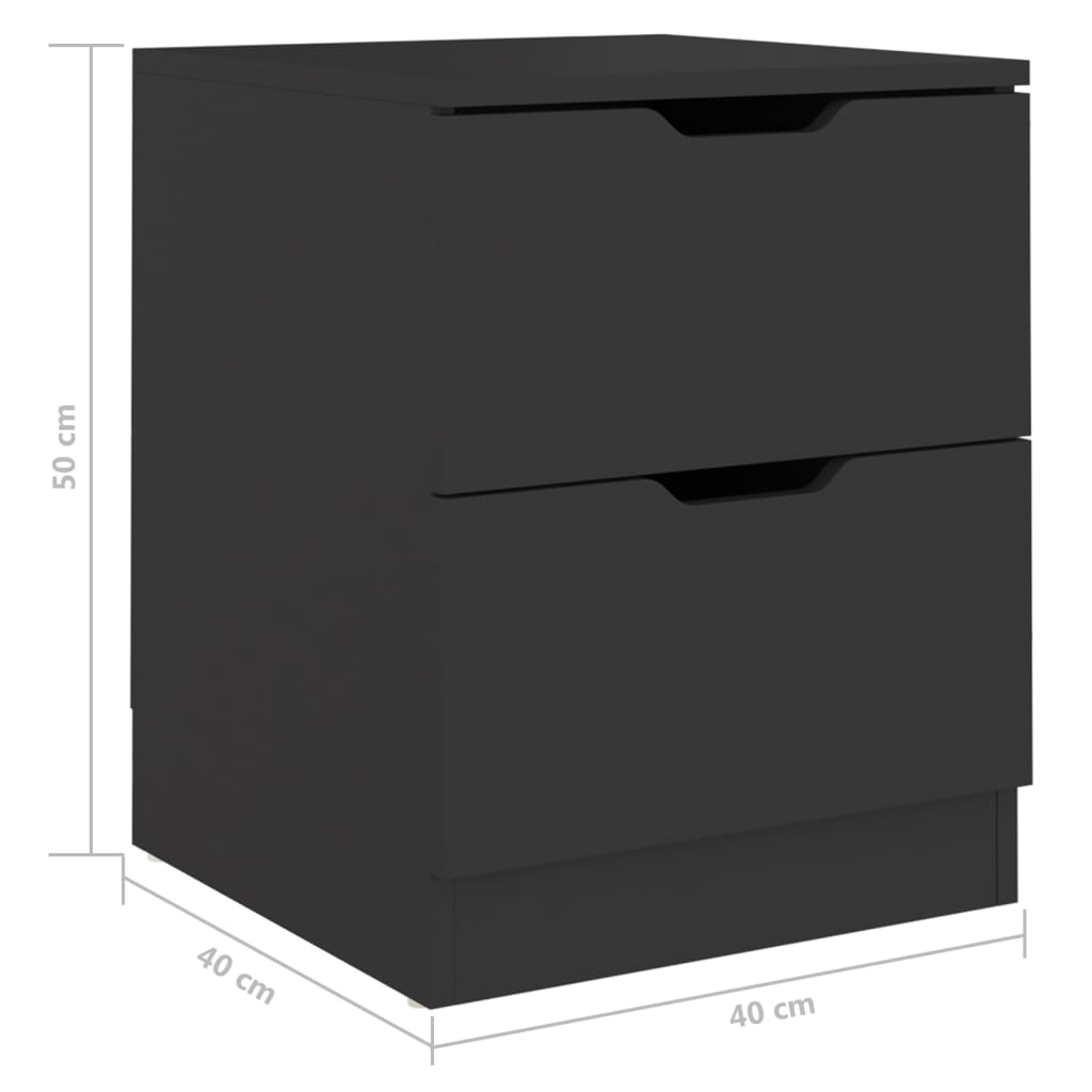 Comodini 2 pz Neri 40x40x50 cm in Legno Multistrato