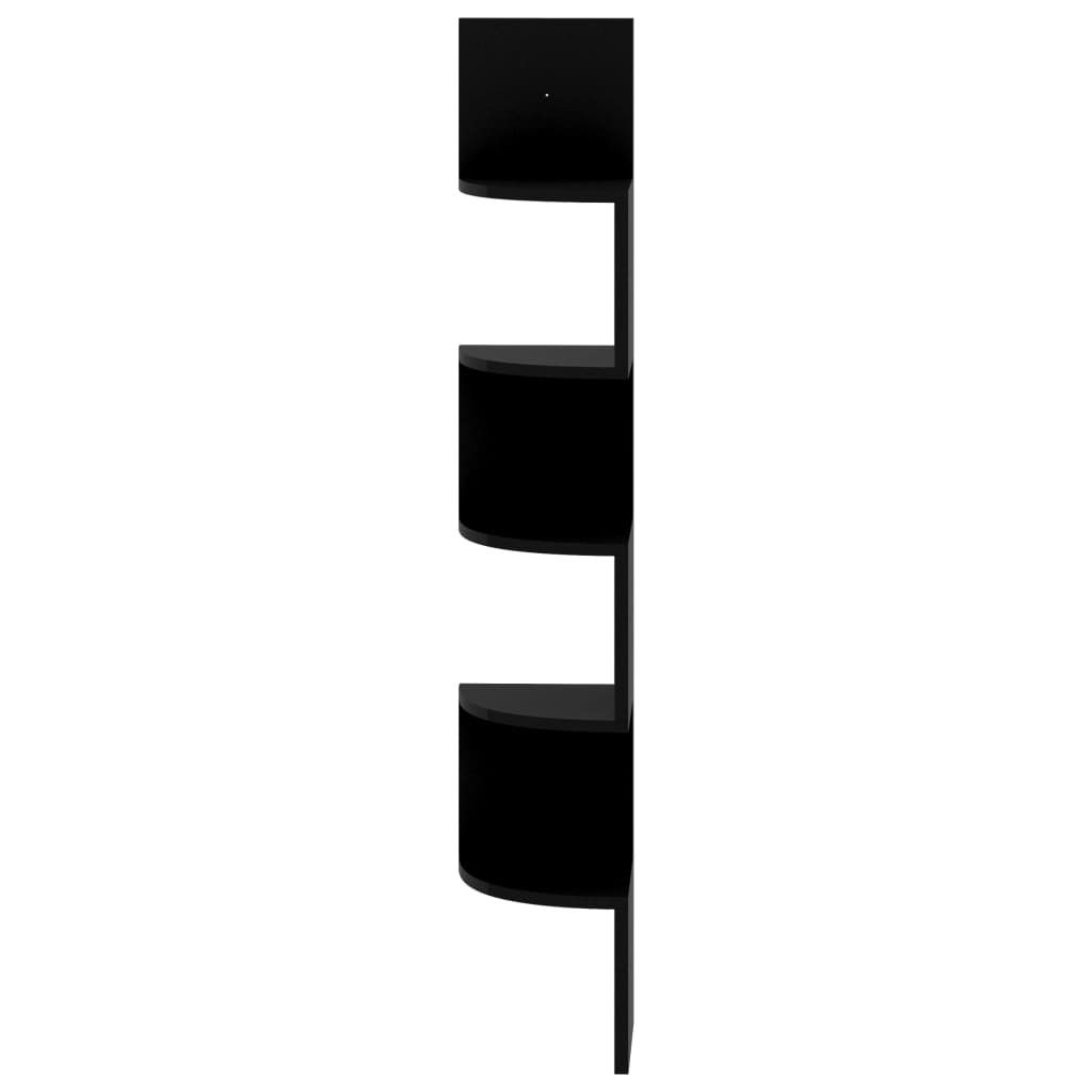Scaffale Angolare a Muro Nero Lucido 19x19x123 cm Multistrato
