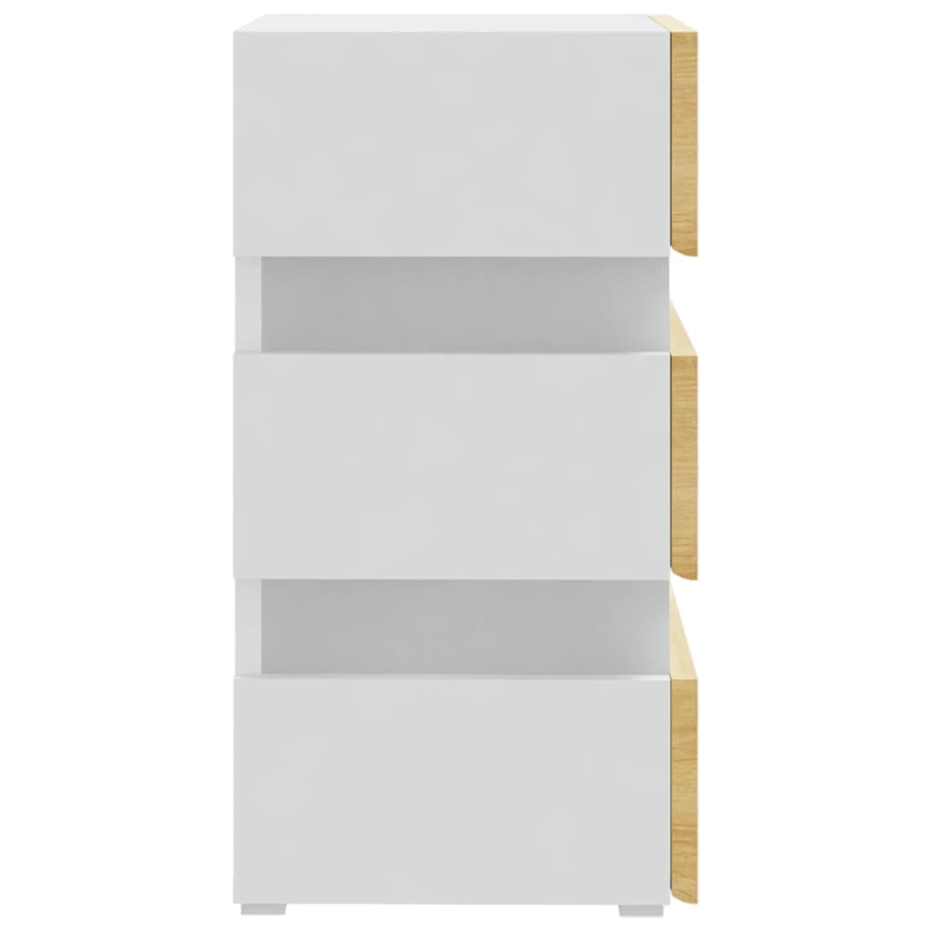 Comodino con Luci LED Bianco e Sonoma 45x35x67cm in Multistrato