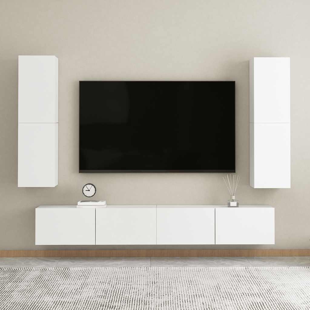 Mobile Porta TV Bianco 30,5x30x110 cm in Legno Multistrato
