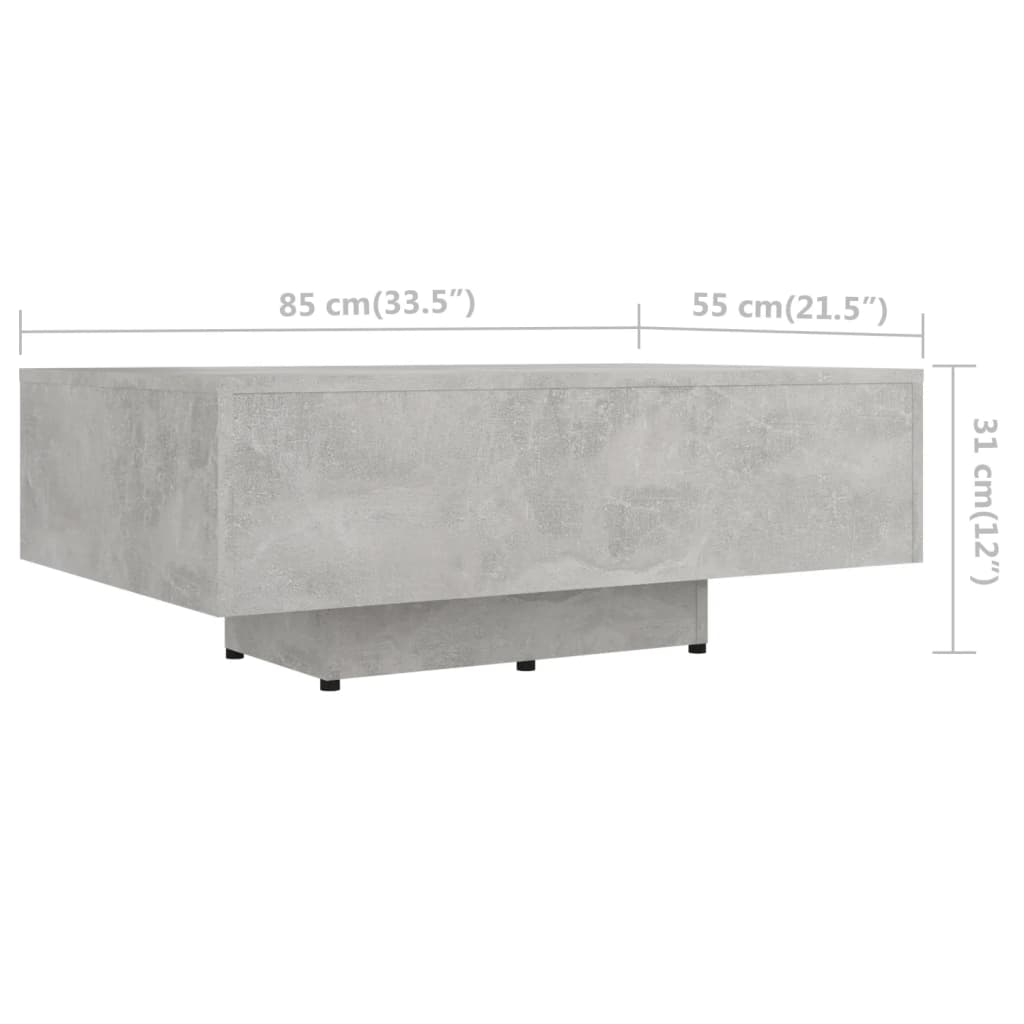 Tavolino Salotto Grigio Cemento 85x55x31 cm Legno Multistrato