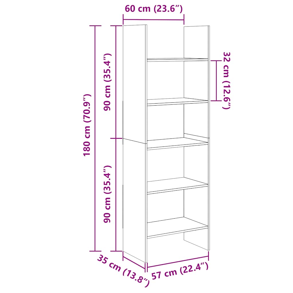 Libreria Nera 60x35x180 cm in Legno Multistrato