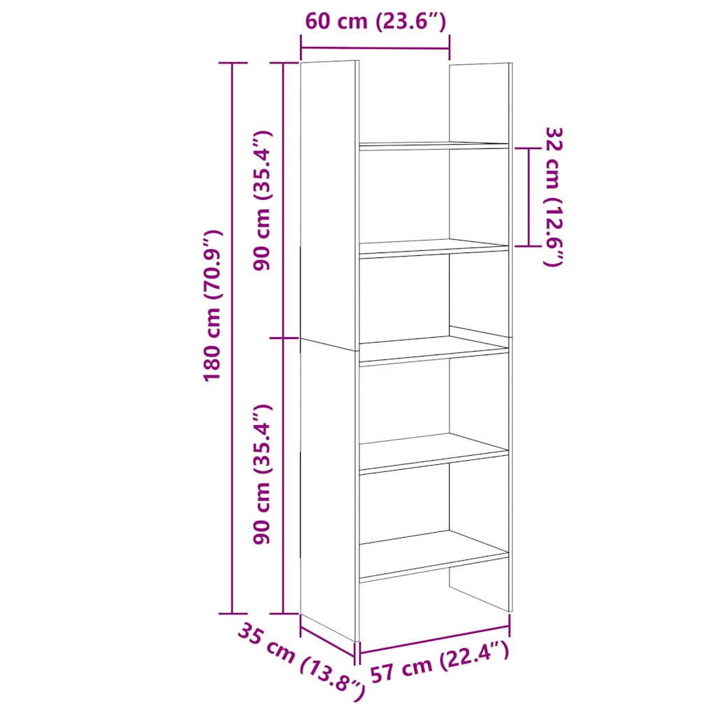 Libreria Grigio Cemento 60x35x180 cm in Legno Multistrato