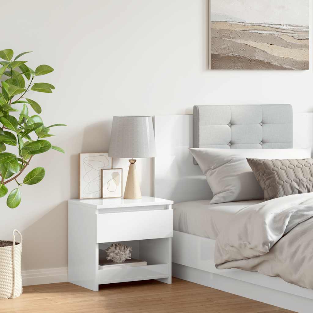 Comodino Bianco Lucido 40x30x39 cm in Legno Multistrato