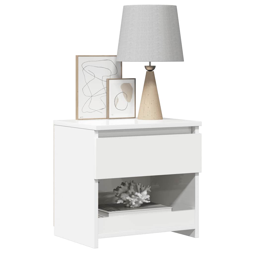 Comodino Bianco Lucido 40x30x39 cm in Legno Multistrato