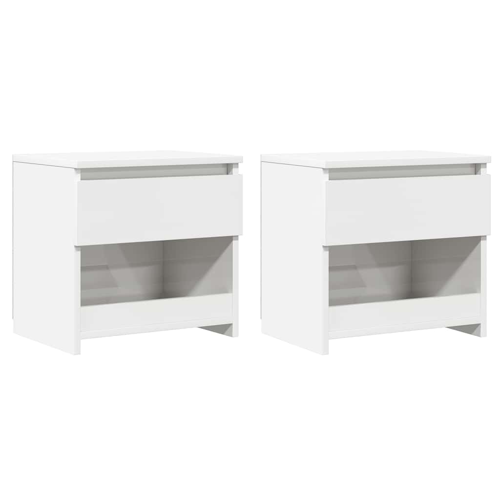 Comodini 2pz Bianco Lucido 40x30x39 cm in Legno Multistrato
