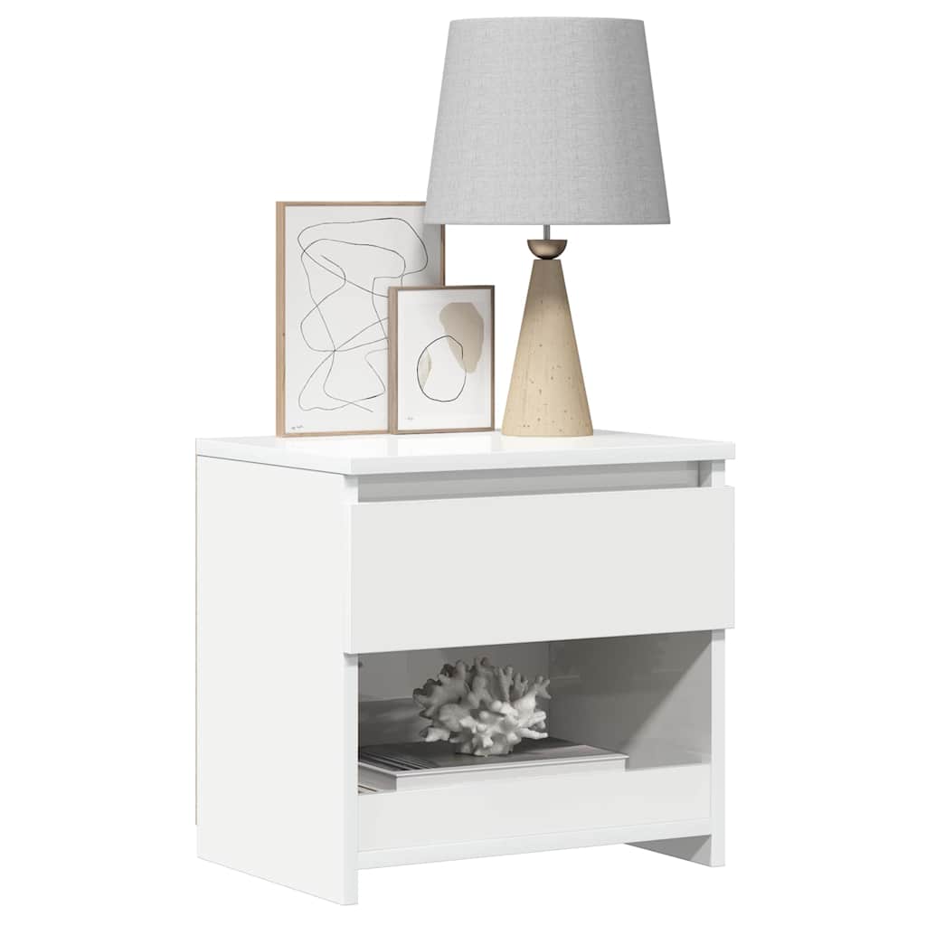 Comodini 2pz Bianco Lucido 40x30x39 cm in Legno Multistrato