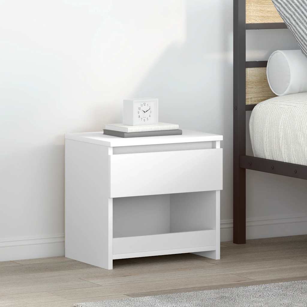 Comodini 2pz Bianco Lucido 40x30x39 cm in Legno Multistrato