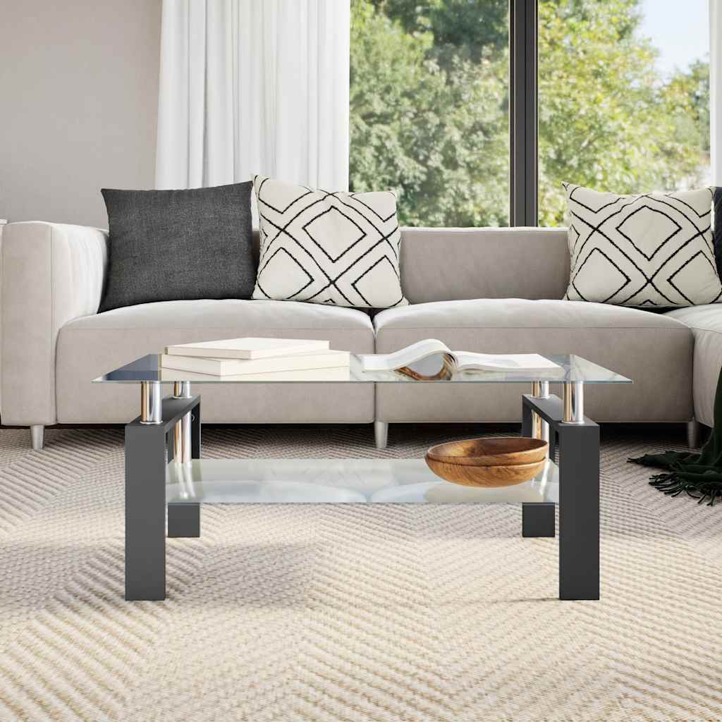 Tavolino Salotto Nero e Trasparente 95x55x40 cm Vetro Temperato
