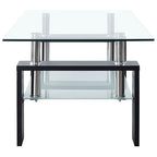 Tavolino Salotto Nero e Trasparente 95x55x40 cm Vetro Temperato