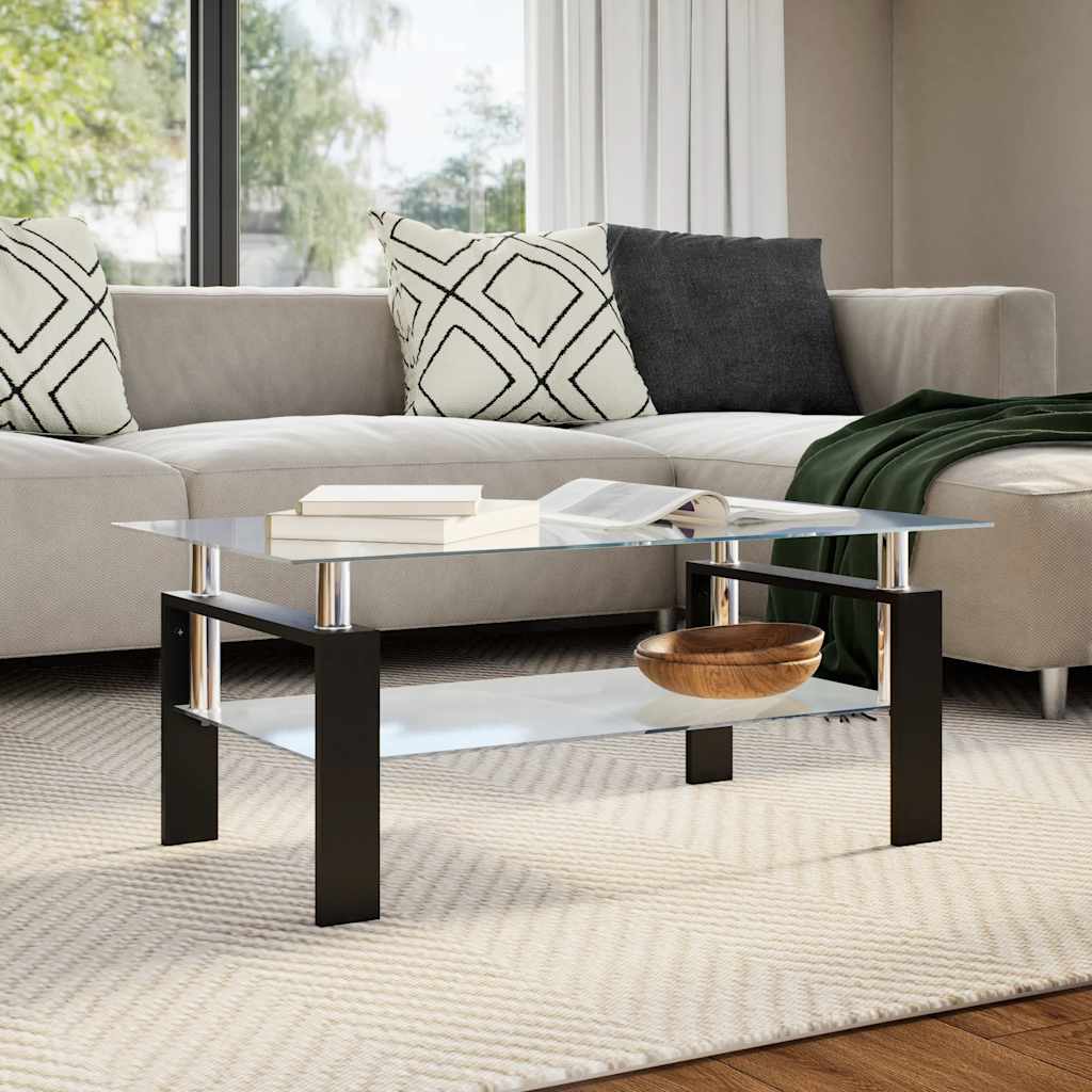 Tavolino Grigio e Trasparente 95x55x40 cm Vetro Temperato