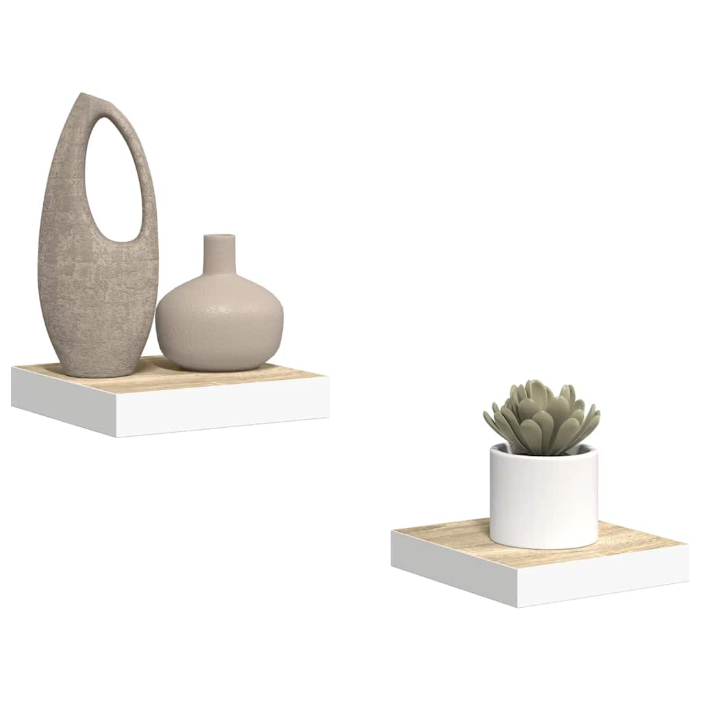 Scaffali a Parete 2 pz Rovere e Bianco 23x23,5x3,8 cm in MDF