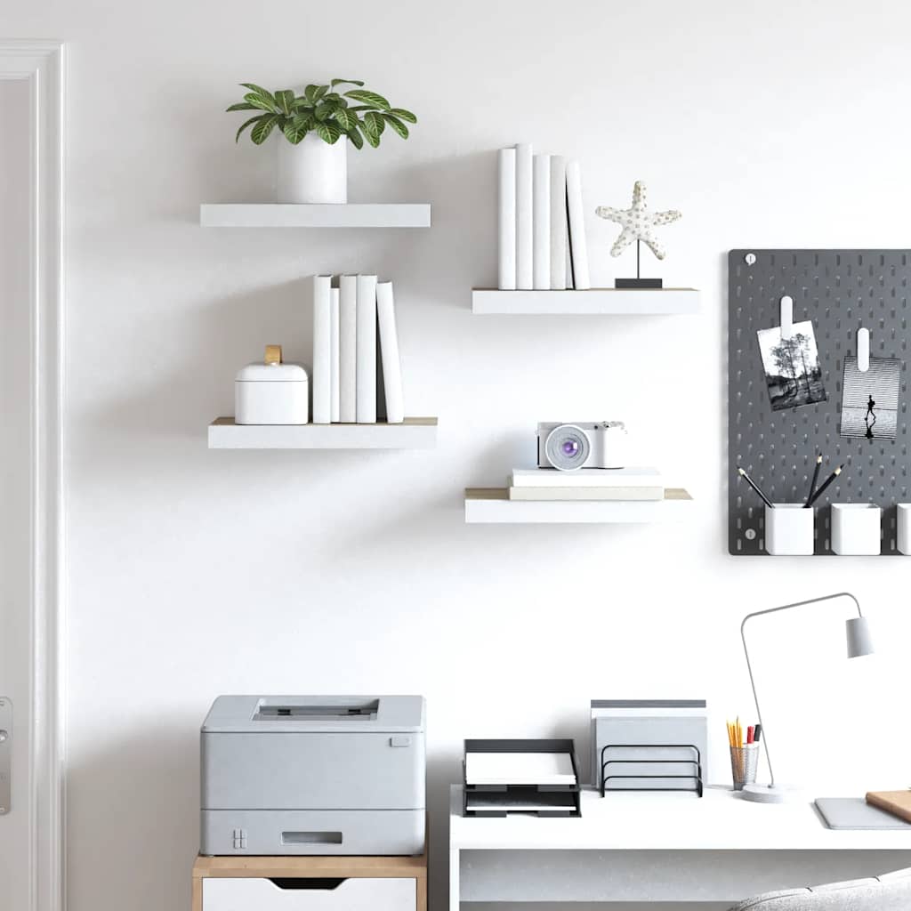 Scaffali a Parete 4 pz Rovere e Bianco 40x23x3,8 cm in MDF