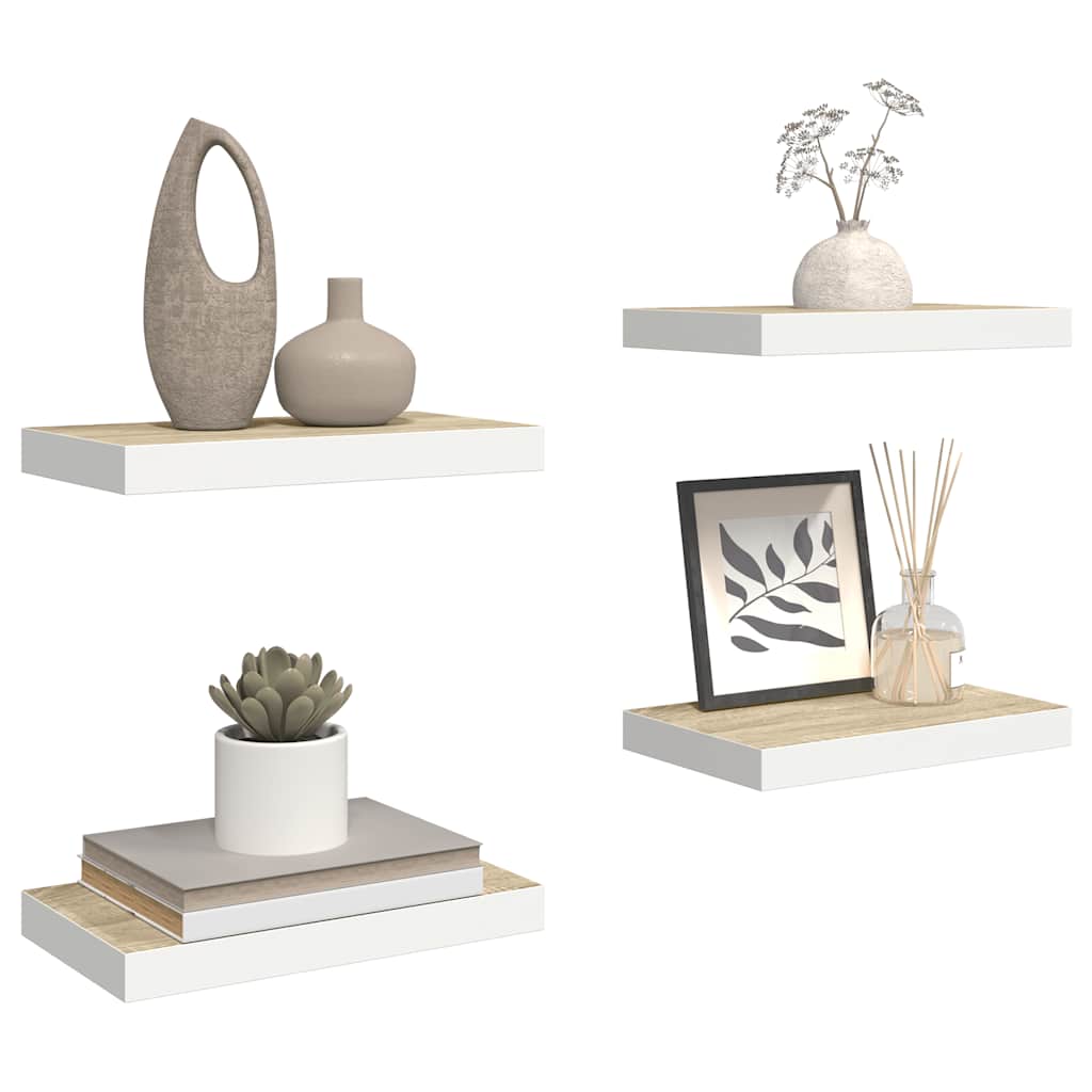 Scaffali a Parete 4 pz Rovere e Bianco 40x23x3,8 cm in MDF