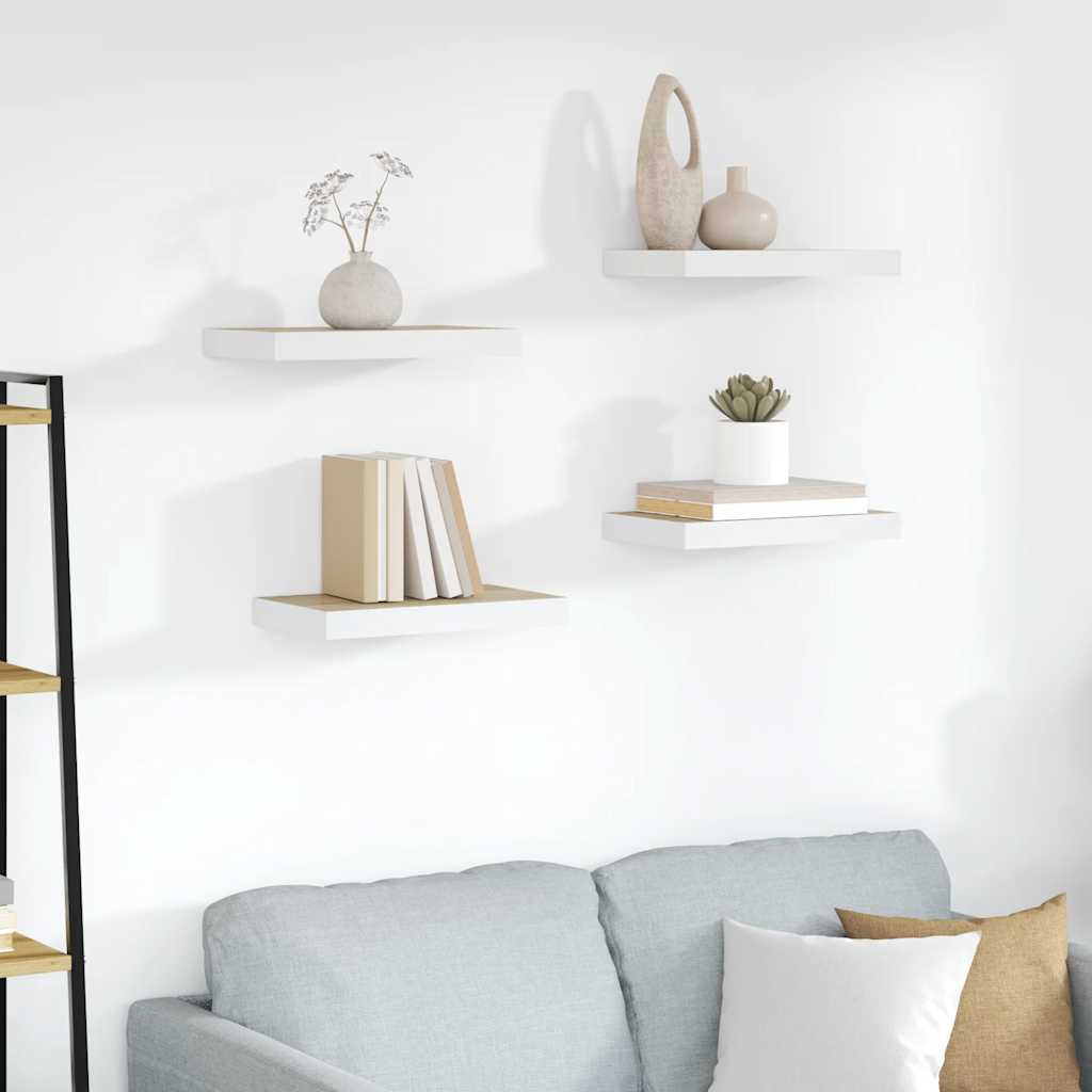 Scaffali a Parete 4 pz Rovere e Bianco 40x23x3,8 cm in MDF