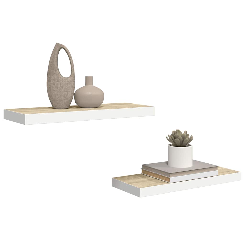 Scaffali a Parete 2 pz Rovere e Bianco 60x23,5x3,8 cm in MDF