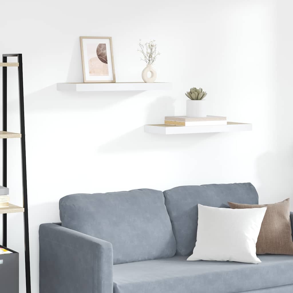 Scaffali a Parete 2 pz Rovere e Bianco 60x23,5x3,8 cm in MDF