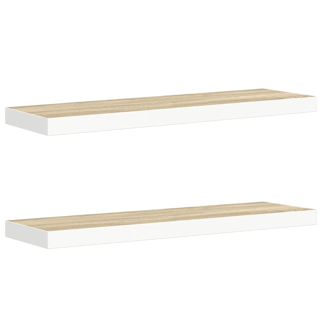 Scaffali a Parete 2 pz Rovere e Bianco 80x23,5x3,8 cm in MDF