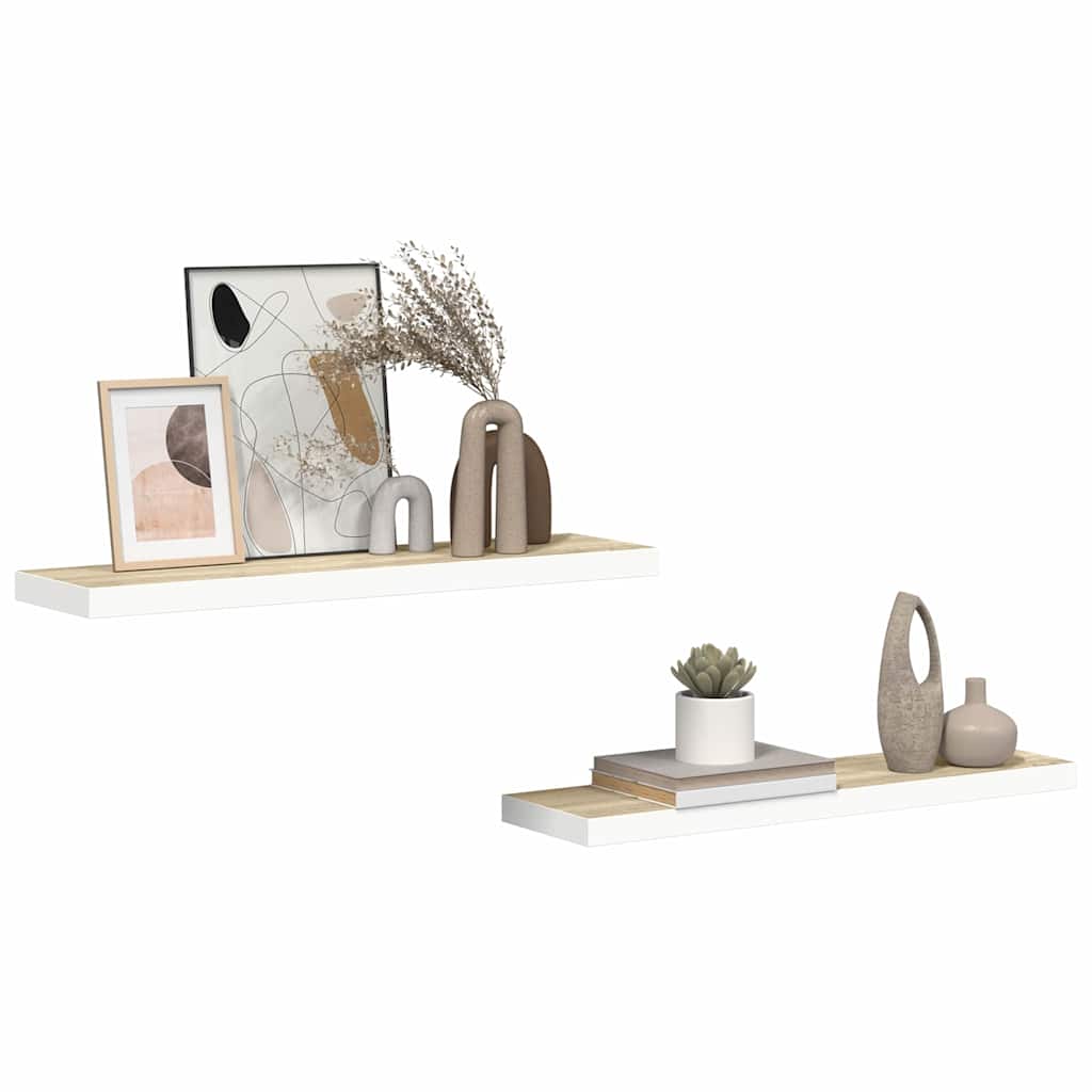 Scaffali a Parete 2 pz Rovere e Bianco 80x23,5x3,8 cm in MDF