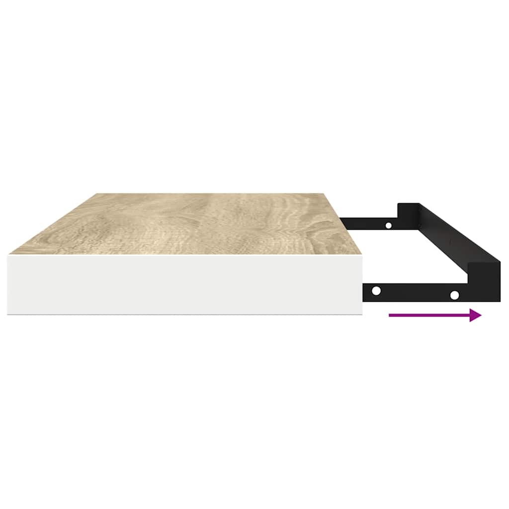 Scaffali a Parete 2 pz Rovere e Bianco 80x23,5x3,8 cm in MDF
