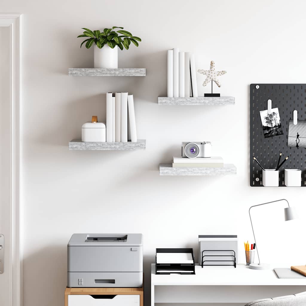 Scaffali a Parete 4 pz Grigio Cemento 40x23x3,8 cm in MDF
