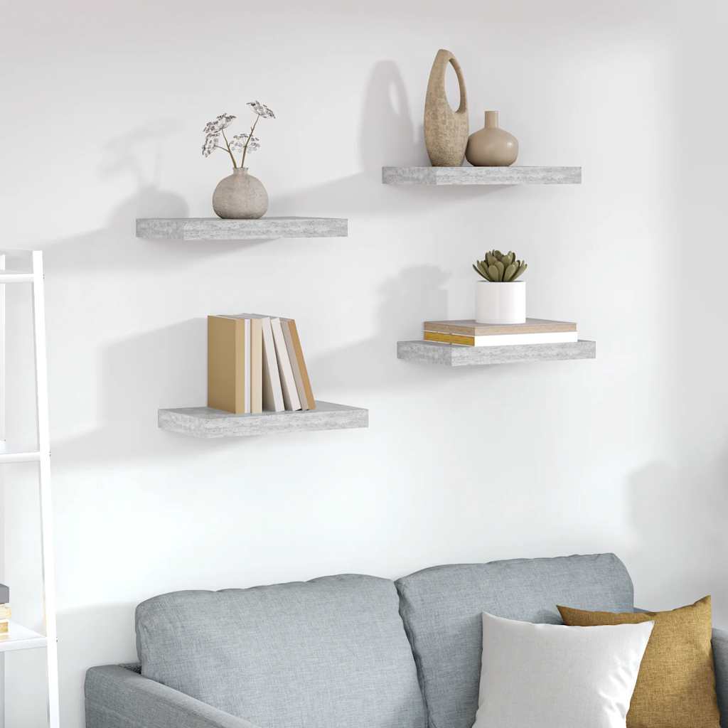 Scaffali a Parete 4 pz Grigio Cemento 40x23x3,8 cm in MDF