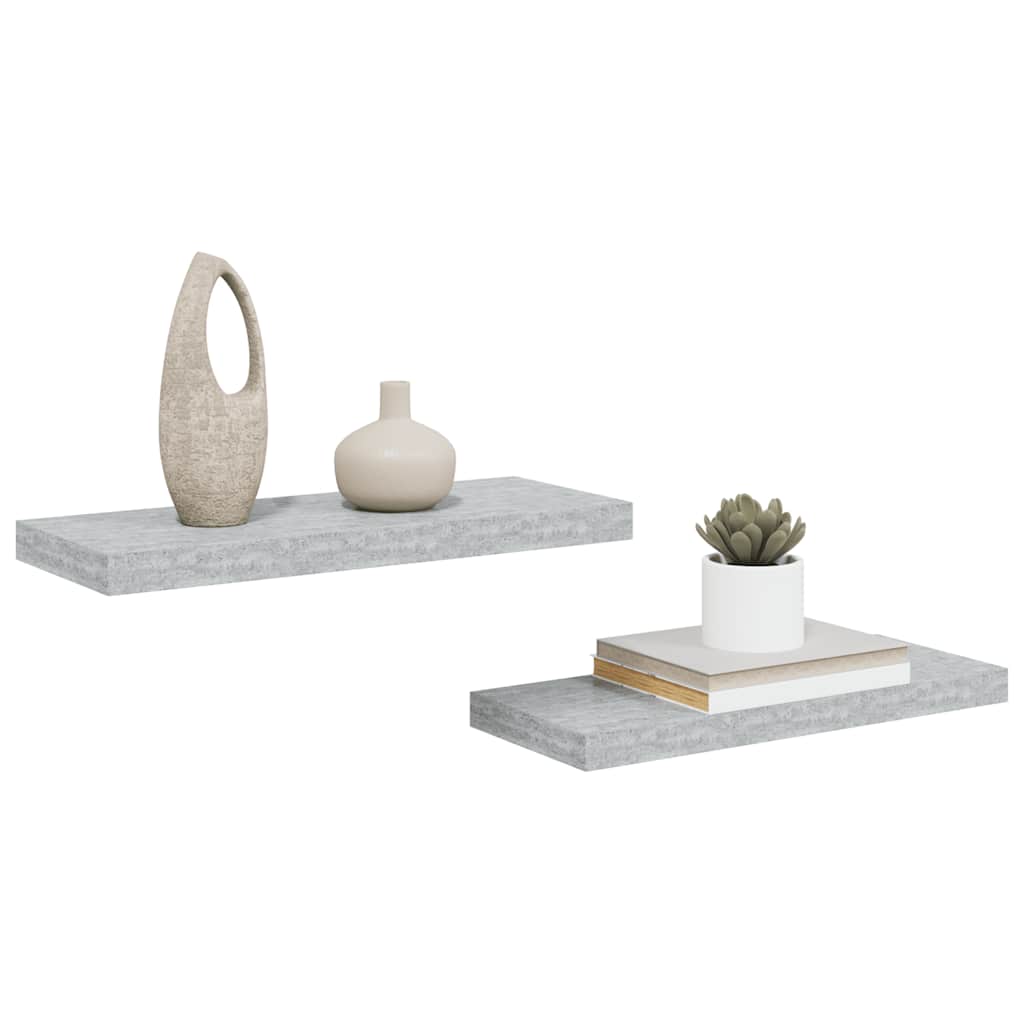 Scaffali a Parete 2 pz Grigio Cemento 60x23,5x3,8 cm in MDF