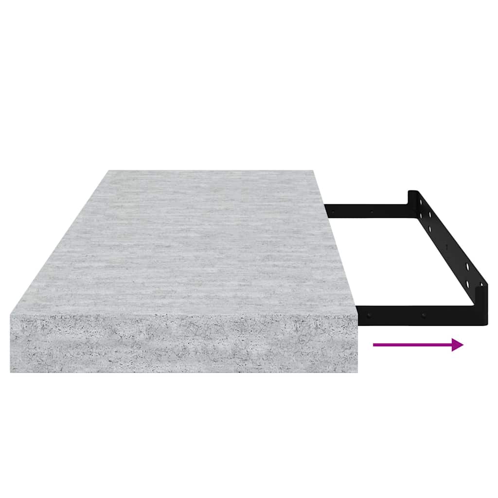 Scaffali a Parete 2 pz Grigio Cemento 60x23,5x3,8 cm in MDF