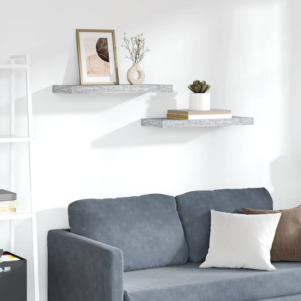 Scaffali a Parete 2 pz Grigio Cemento 60x23,5x3,8 cm in MDF