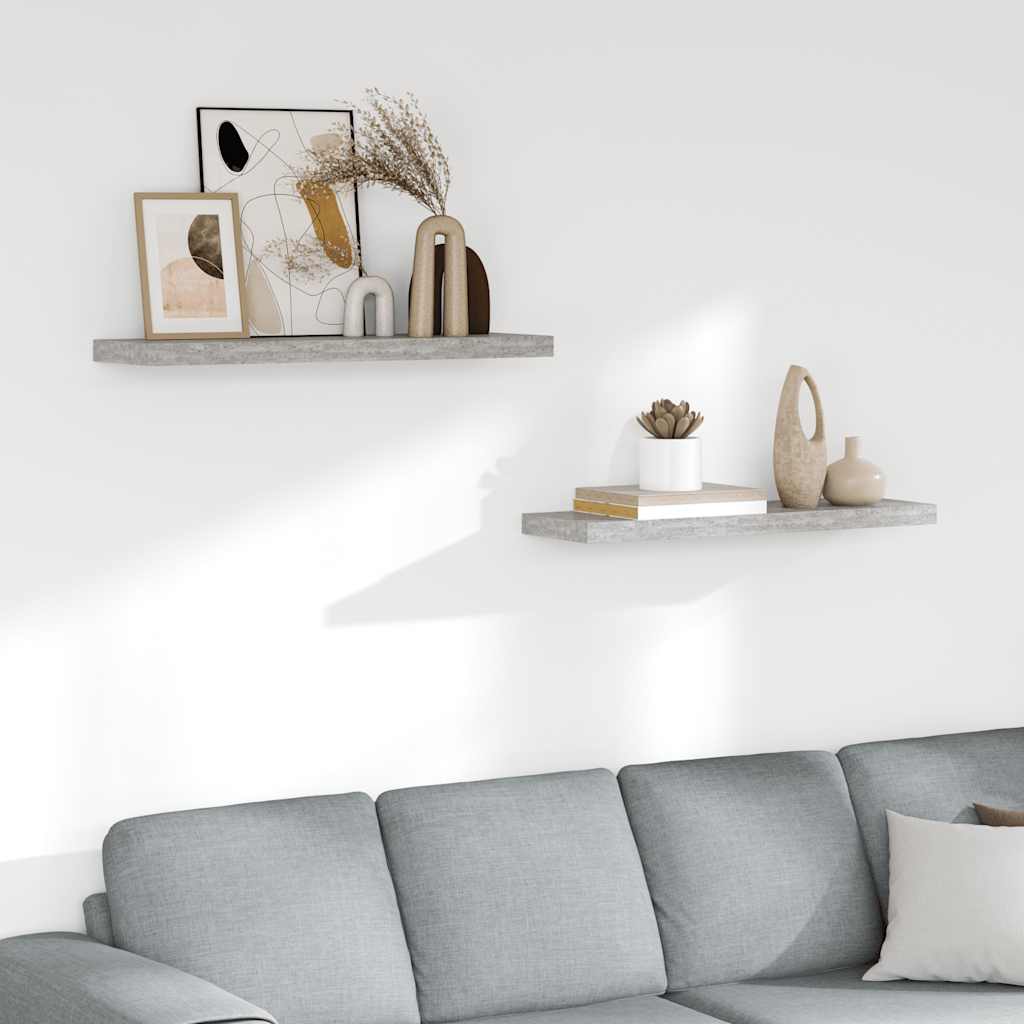 Scaffali a Parete 2 pz Grigio Cemento 80x23,5x3,8 cm in MDF