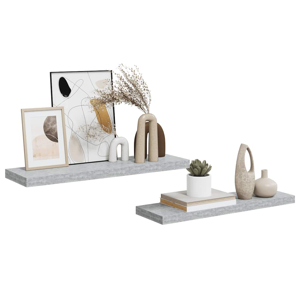 Scaffali a Parete 2 pz Grigio Cemento 80x23,5x3,8 cm in MDF