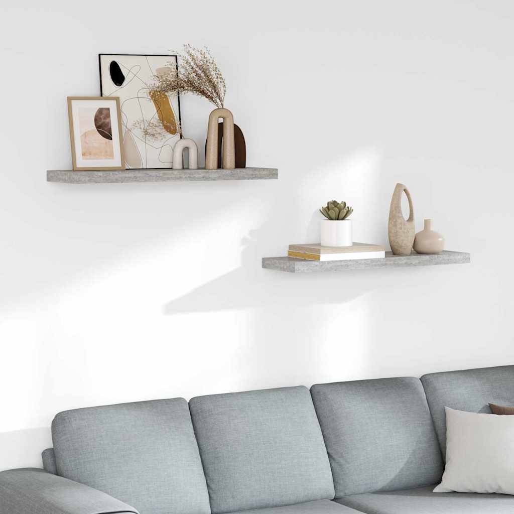 Scaffali a Parete 2 pz Grigio Cemento 80x23,5x3,8 cm in MDF