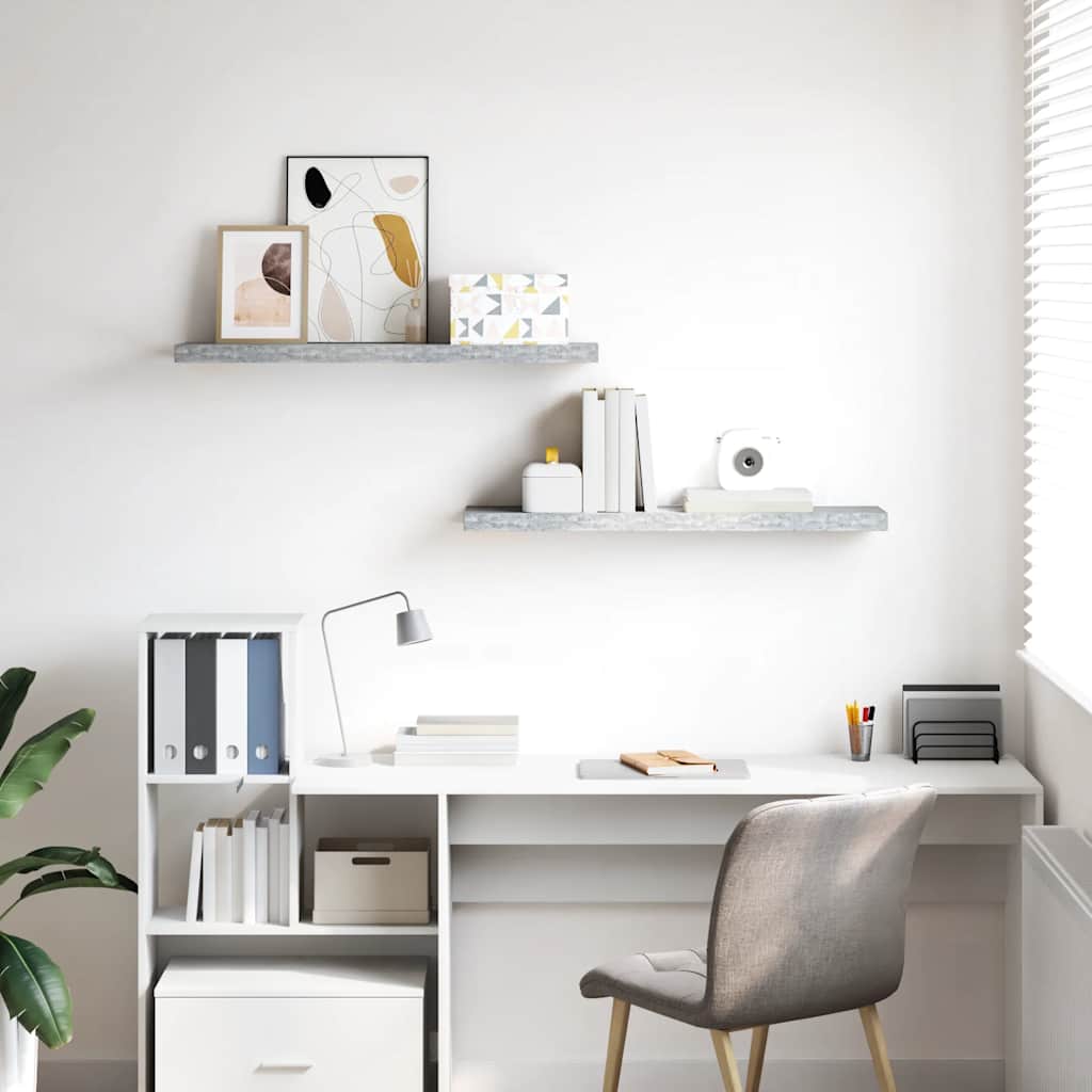 Scaffali a Parete 2 pz Grigio Cemento 90x23,5x3,8 cm in MDF