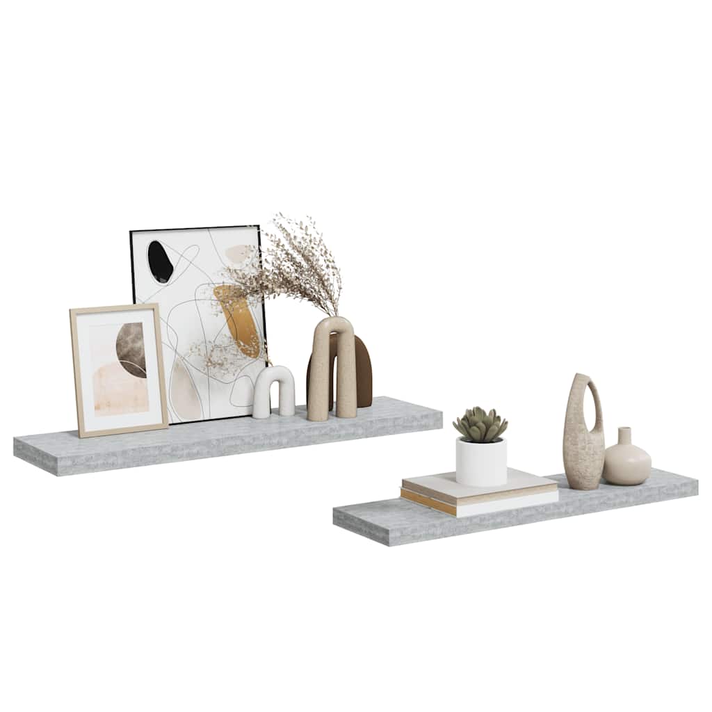 Scaffali a Parete 2 pz Grigio Cemento 90x23,5x3,8 cm in MDF