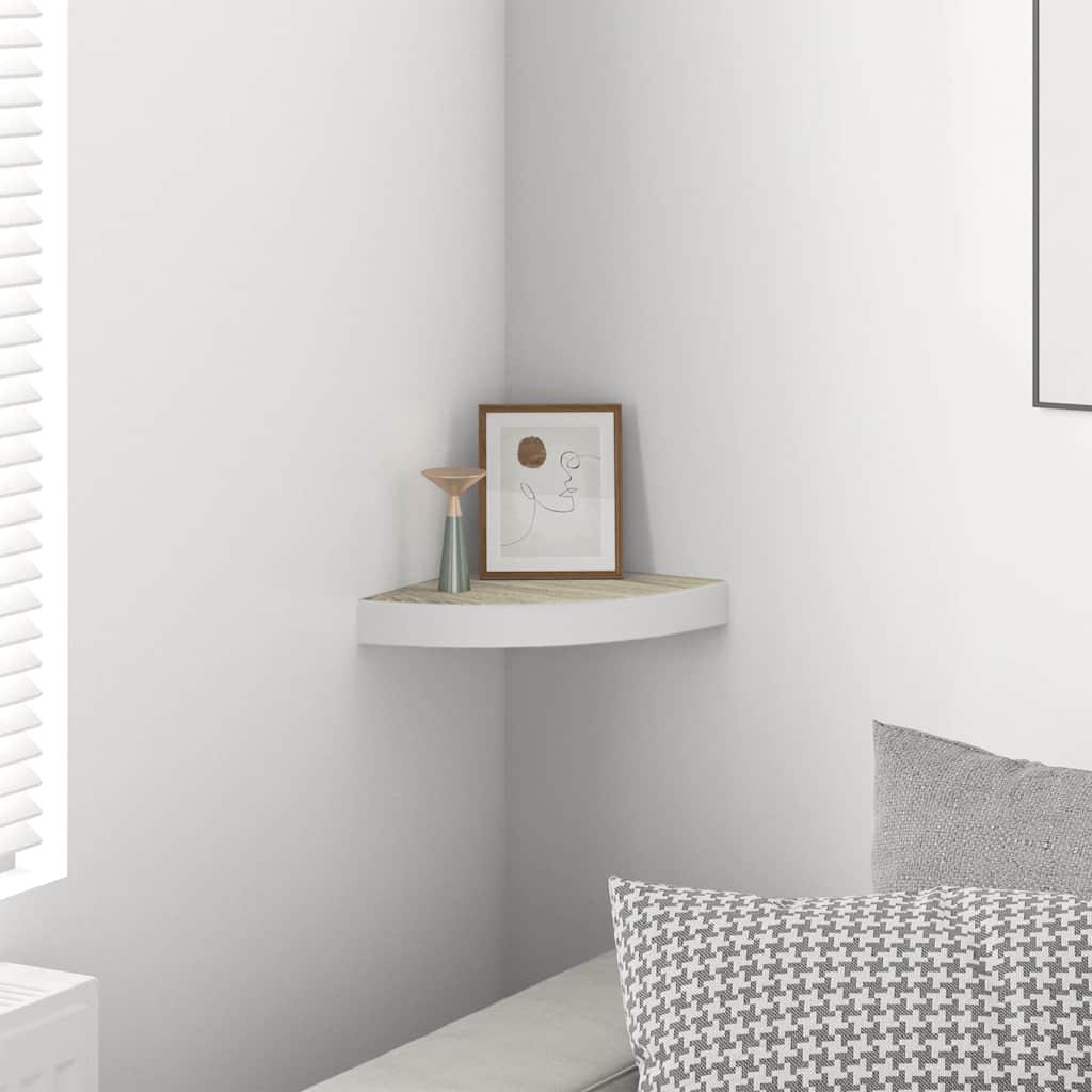 Mensola Angolare Rovere e Bianco 25x25x3,8 cm in MDF