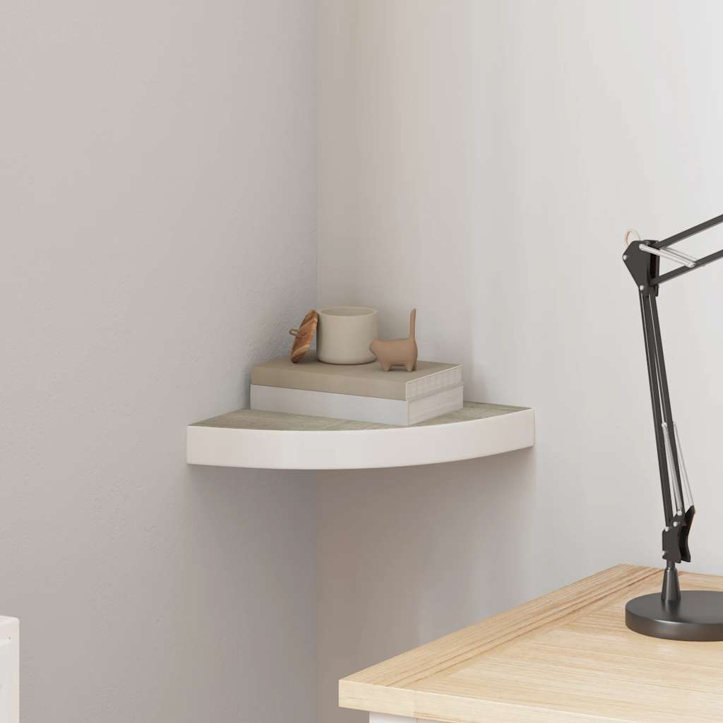 Mensola Angolare Rovere e Bianco 25x25x3,8 cm in MDF