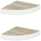 Mensole Angolari 2pz Rovere e Bianco 25x25x3,8 cm in MDF