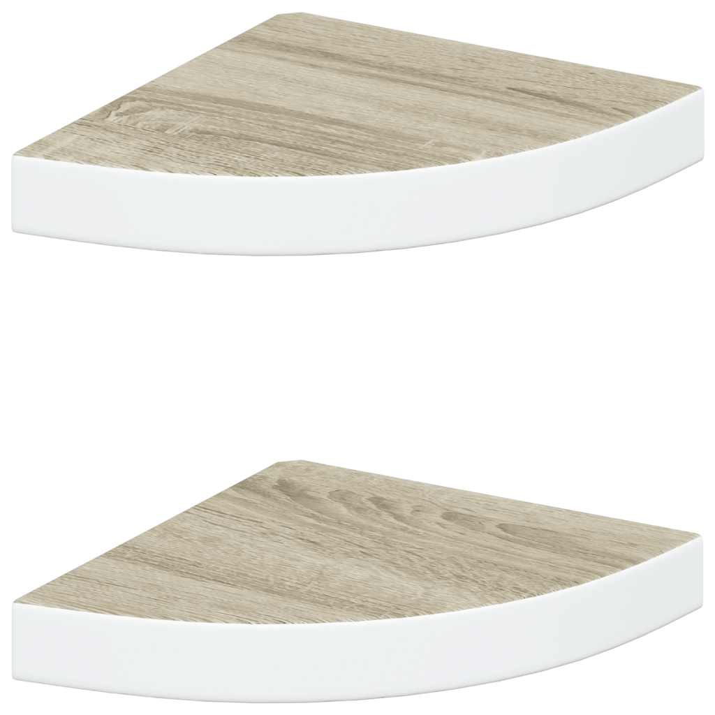 Mensole Angolari 2pz Rovere e Bianco 25x25x3,8 cm in MDF